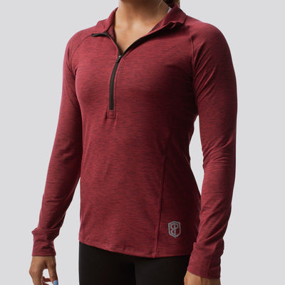 Women's Zip Neck Athleisure Long Sleeve (Heather Maroon)