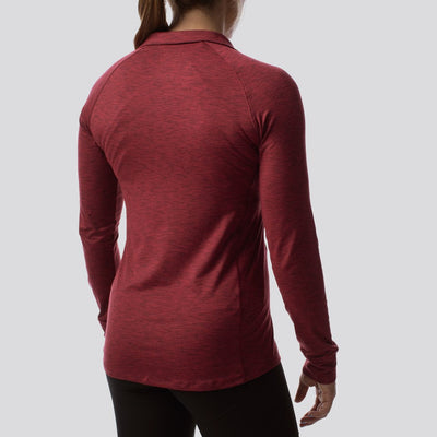 Women's Zip Neck Athleisure Long Sleeve (Heather Maroon)