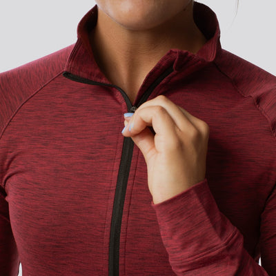Women's Zip Neck Athleisure Long Sleeve (Heather Maroon)