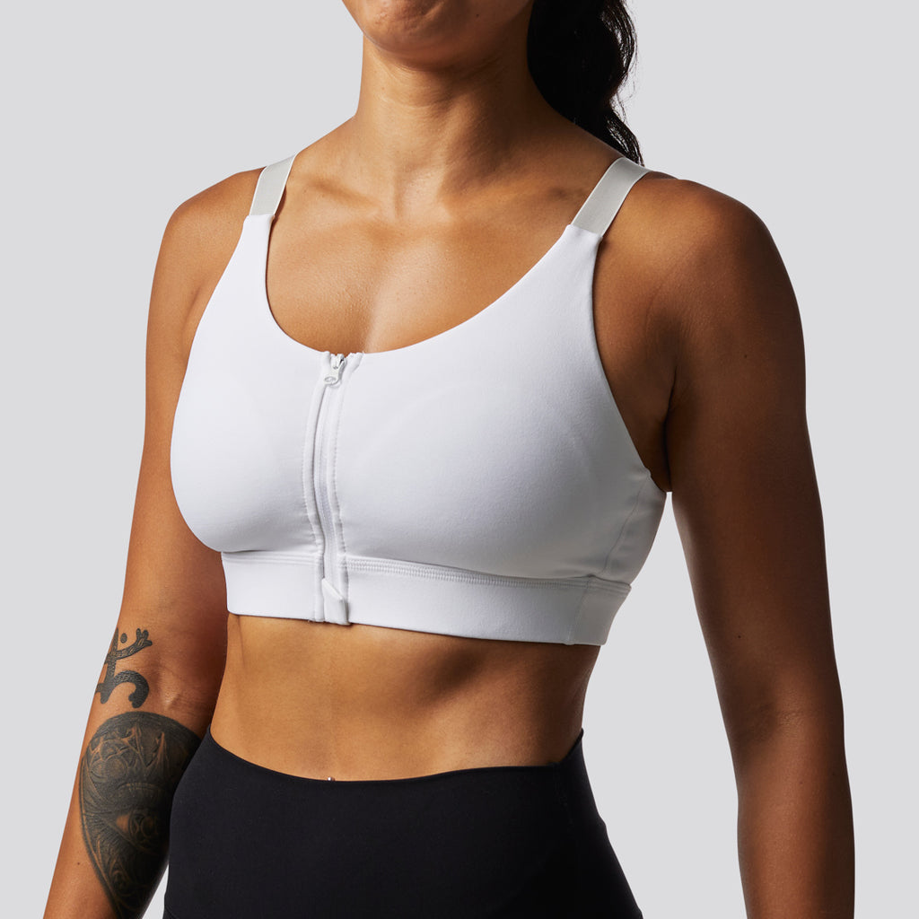 White Zip Front Sports Bra Zipper Sports Bra Born Primitive Australia