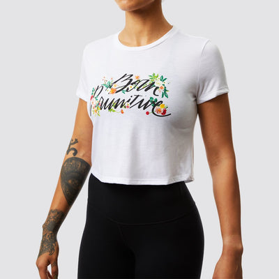 Floral Calligraphy Crop Tee (White)